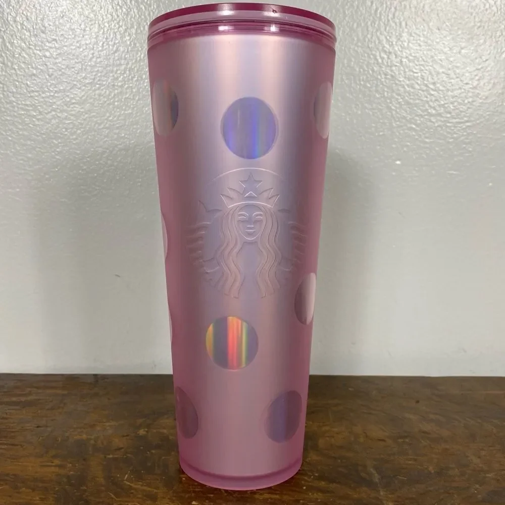 Starbucks/ Disney World pink metallic polka dot tumbler (no straw) 24 fl oz